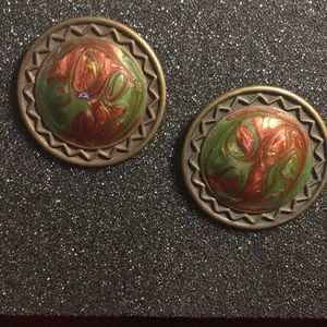 Bronze and enamel earrings